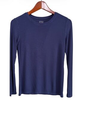 Core Life Women's Blue Ribbed Long Sleeve Tee Top Size Small